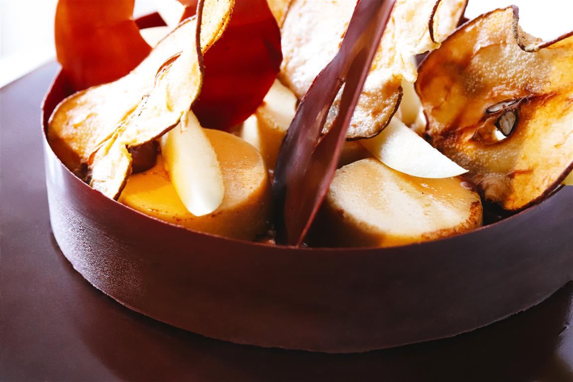 Entremets poire chocolat miel Vanille Bleue — vue de dessus