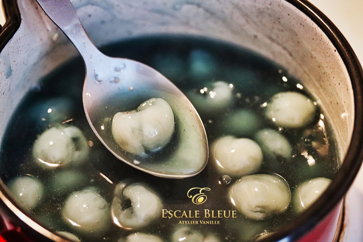 Longanes riz bleu — mise en verrines