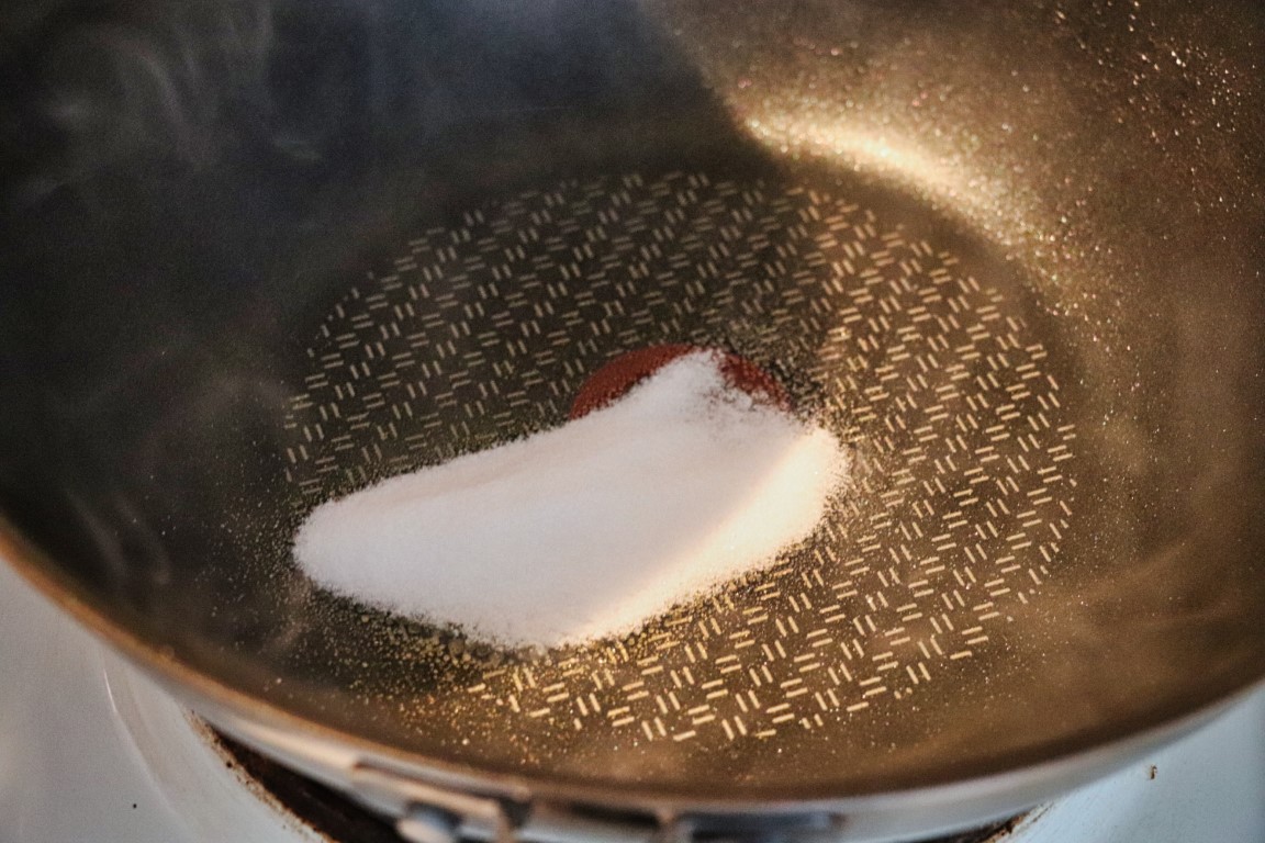 Caramel à sec pour tartelette longani